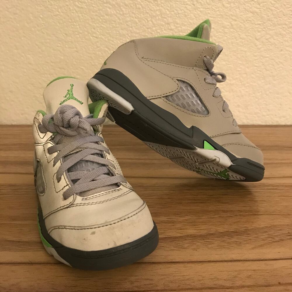 Nike Air Jordan 5 Retro Toddler 10C Gray Green Shoes Sneakers DQ3736-003